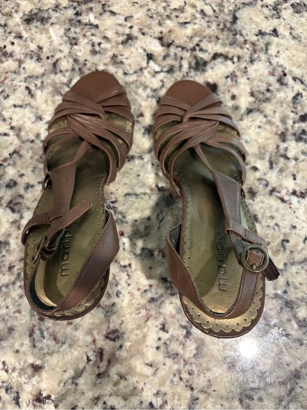 Maripe Brown Leather Knot-Strap Slingback Heels
